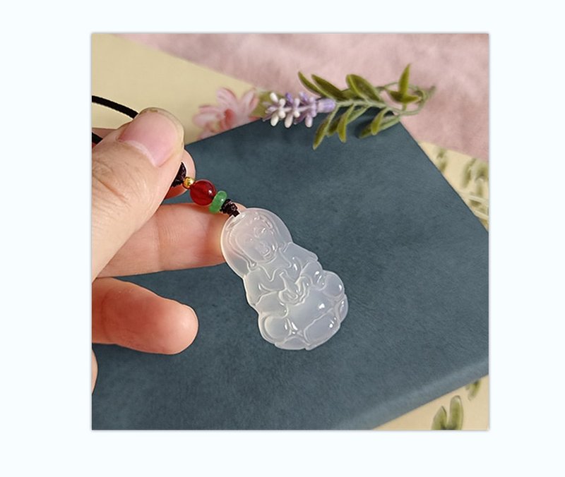 【觀音菩薩】項鏈/天然玉髓吊墜/父親節禮物 - 項鍊 - 玉石 白色