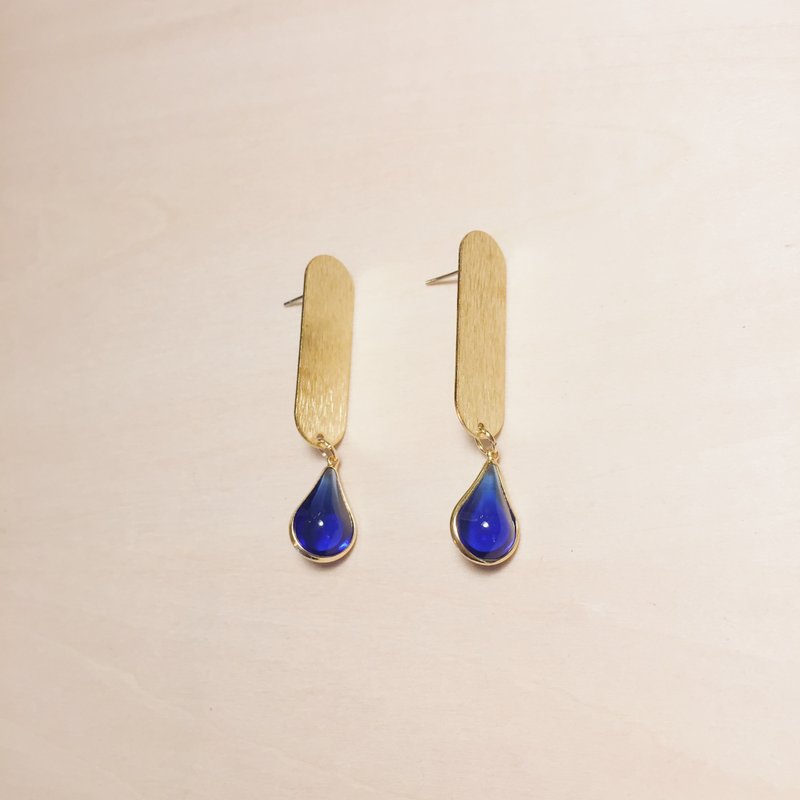 Vintage Brass Carved Phnom Penh Blue Drop Earrings