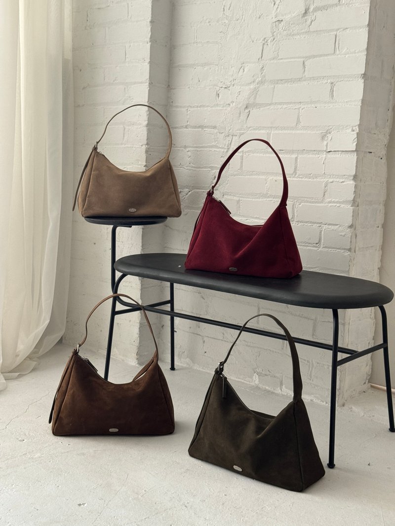 韓國 The Ally | Arden Bag 아든백 | 牛皮絨面革(附小包) - 手提包/手提袋 - 其他材質 卡其色