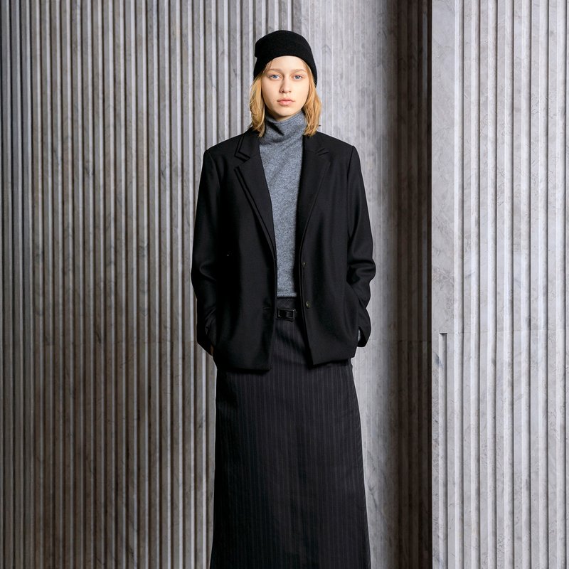 雙層領西裝外套 - 女西裝外套 - 其他人造纖維 黑色