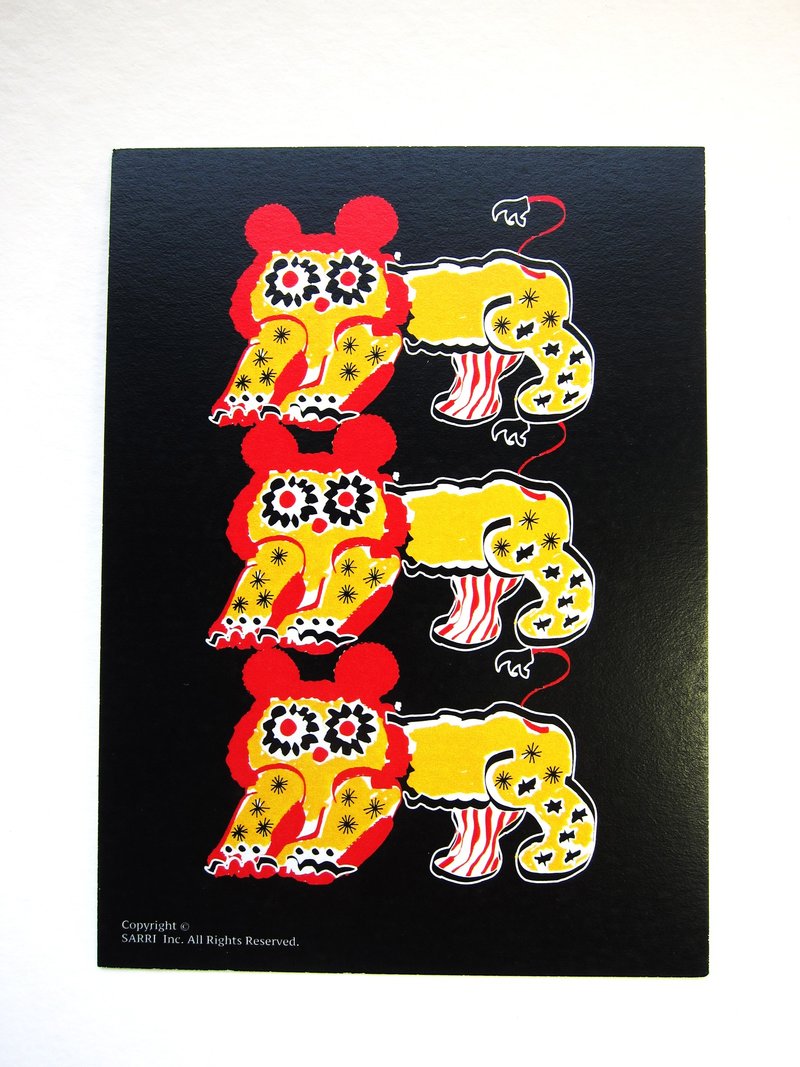 Postcard "Chinese style lion three brothers' birthday card design colored illustration Illustrated card Universal Card Art Valentine love modern art particularly interesting characteristics strange weird cute yellow Taiwan's fun eye-catching s