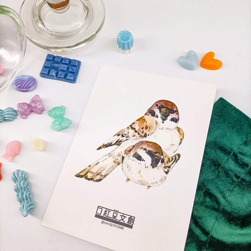 KR474_口紅堂明信片_麻雀5_candy1313588 postcard - 卡片/明信片 - 紙 多色