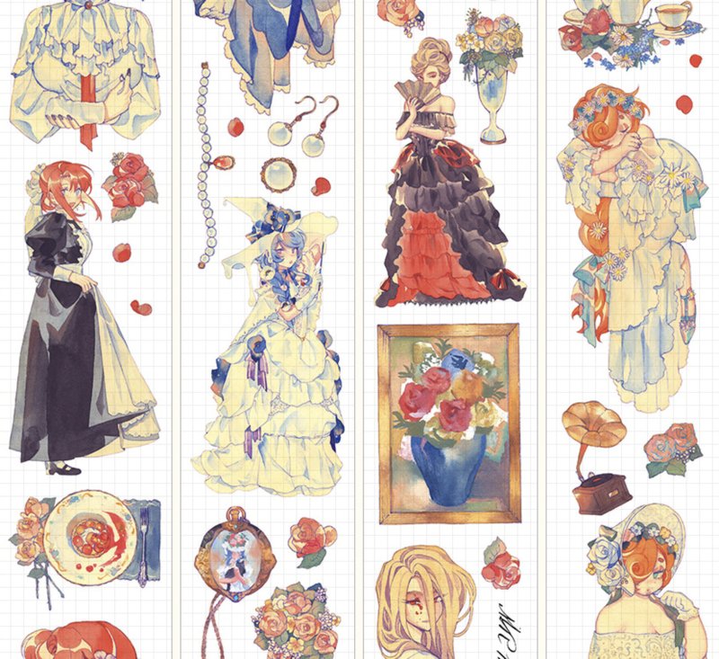 溫斯萊小姐 古典人物集 PET 和紙膠帶 台灣製 10米卷 - 紙膠帶/和紙/PET - 塑膠 粉紅色