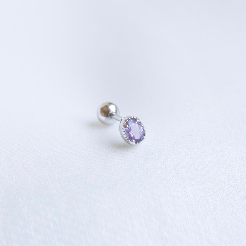 紫水晶925純銀橢圓蛋糕轉珠耳環 - 耳環/耳夾/耳骨夾 - 寶石 銀色