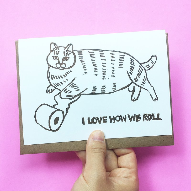 การ์ดอวยพร ลายแมวอ้วน กระดาษทิชชู่ I like how we roll