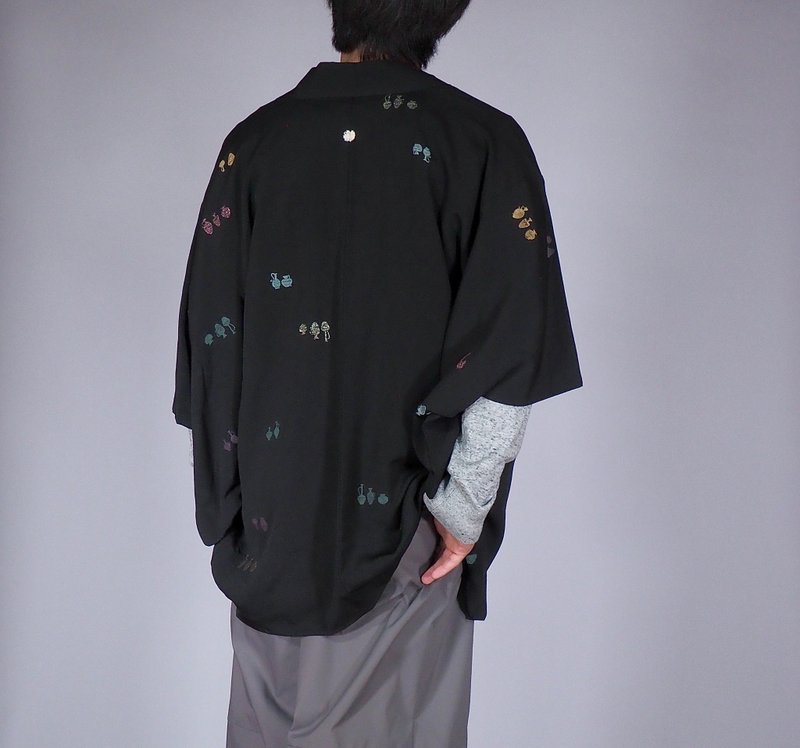 【日本製造】復古羽織男士、和服夾克、黑色、禮物 - 男夾克/外套 - 絲.絹 黑色