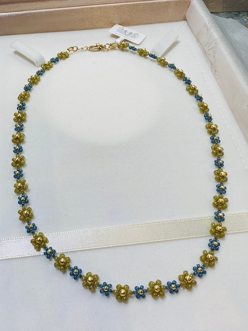 43+6cm 綠/藍色-花花頸鏈 JW49H/53PC-004 - 項鍊 - 玻璃 多色