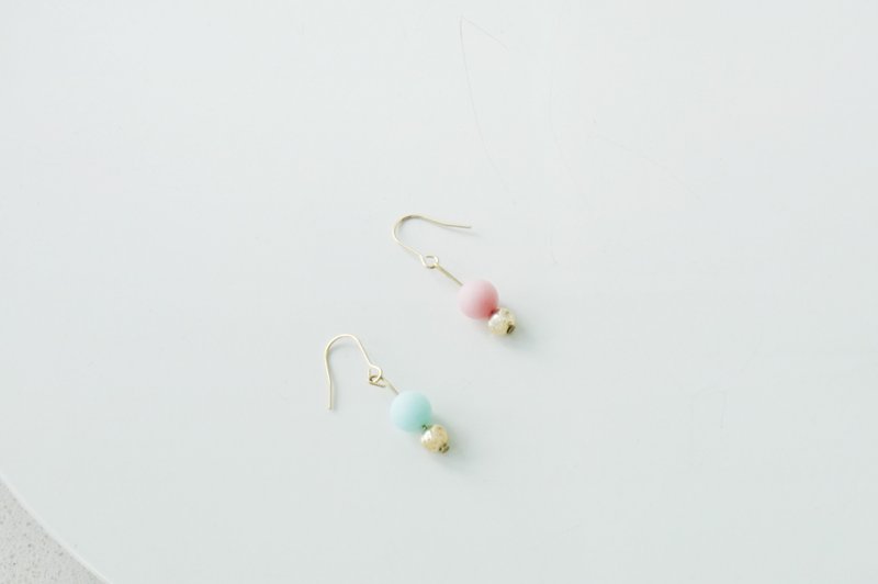 17 Autunm-Colorful Stone Earring- 粉藍粉紅色色彩紋路石头珠子銅耳夾/手工手作耳環/禮物飾物