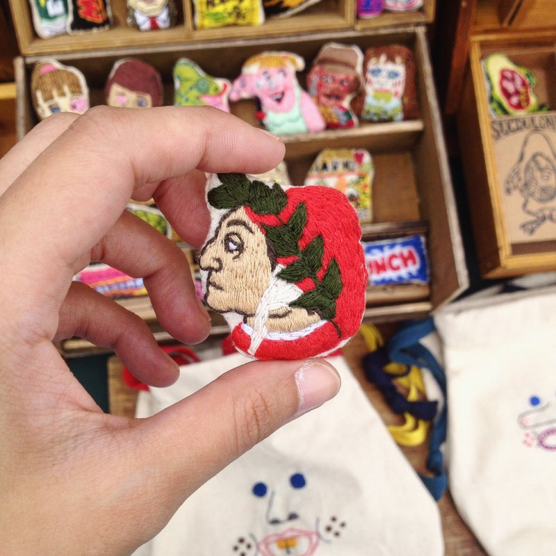 Celebrity Collection Dante Alighieri (half-length) / Handmade embroidery pin brooch
