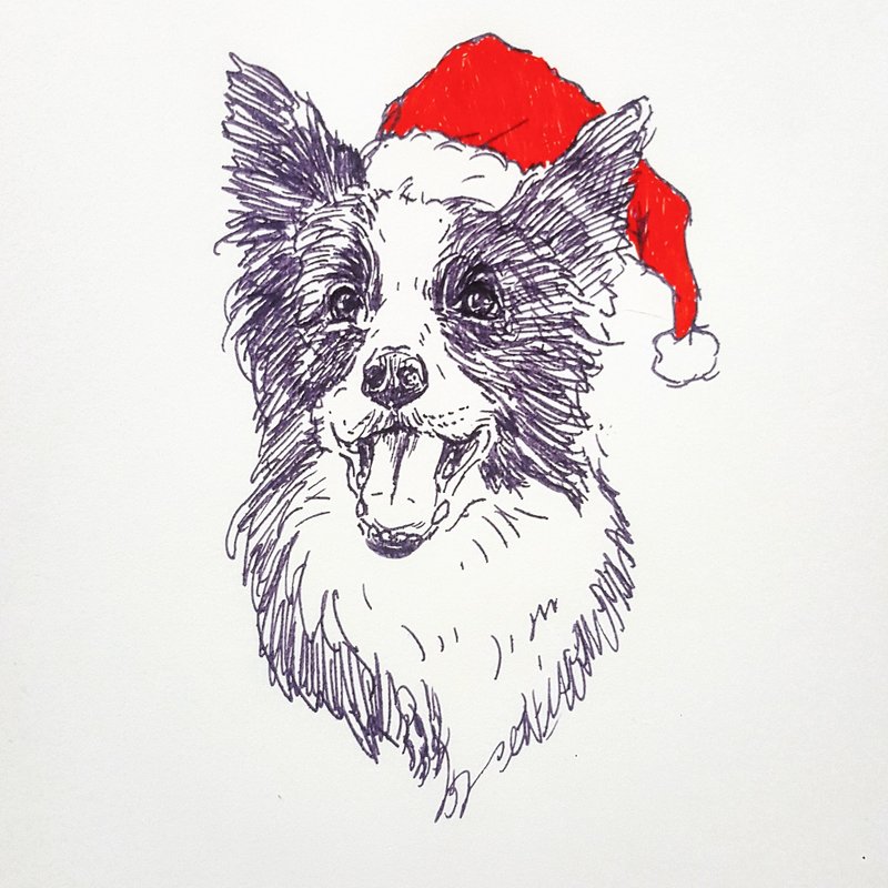 Alley-BC, alley edge / hand-painted custom hair child dog (pet) pen sketch portrait