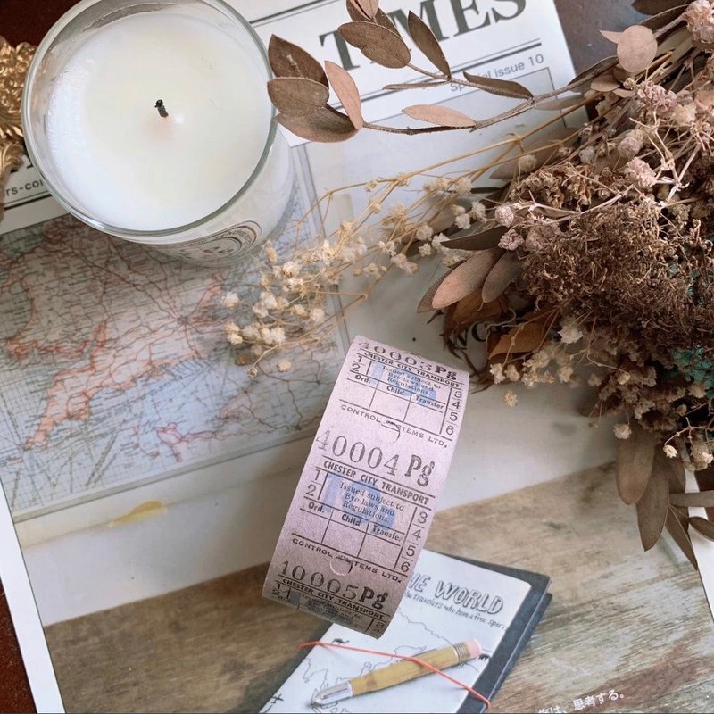 British retro ticket roll light purple x army blue word antique paper goods ticket ticket