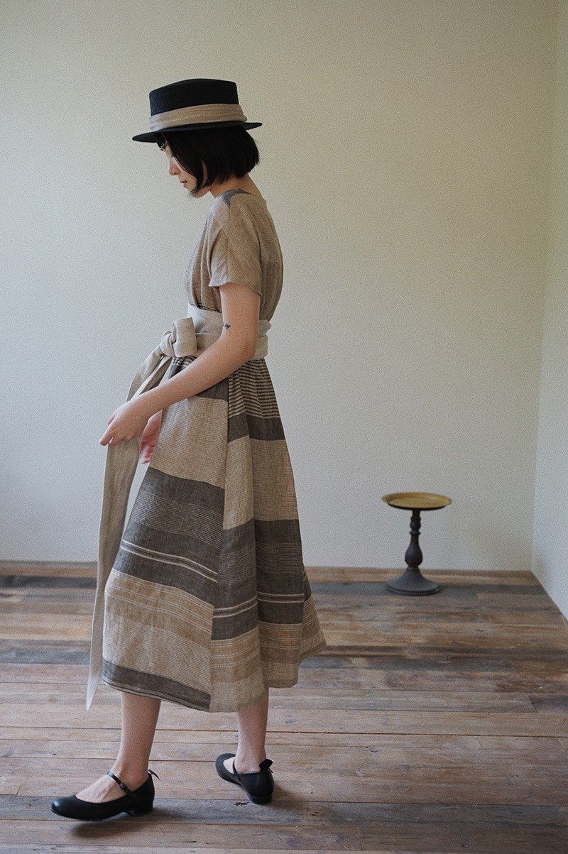 Round Neck Dress Linen Italian handmade pure linen dress