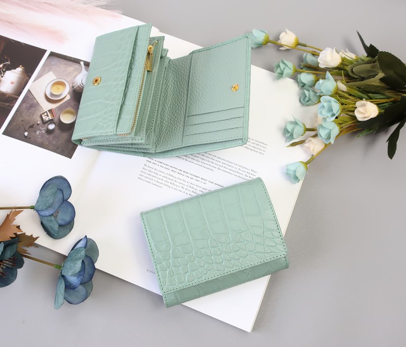 ハーフウォレット・ミントグリーン・2つ折り財布・大容量 - 錢包/皮夾/長短夾 - 真皮 綠色