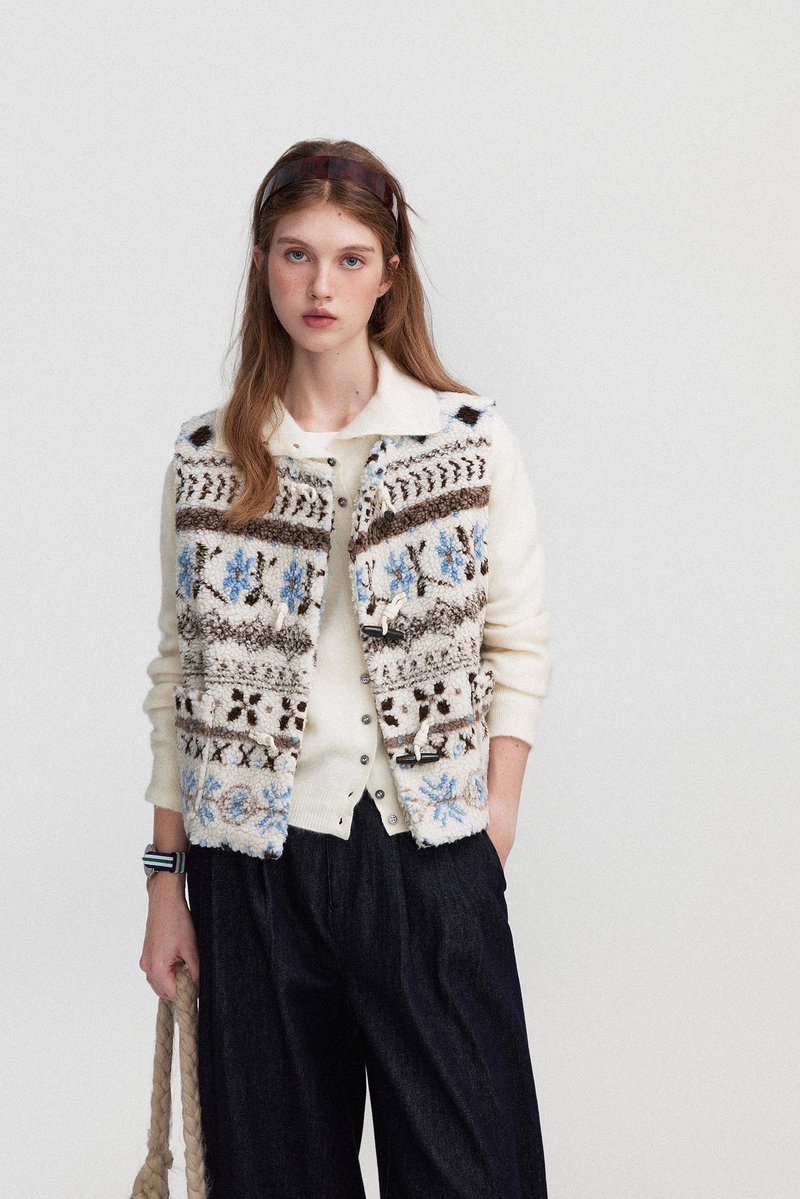 小雪人 / 費爾島牛角扣背心 / 羊羔毛 - 背心/無袖上衣 - 其他材質 多色