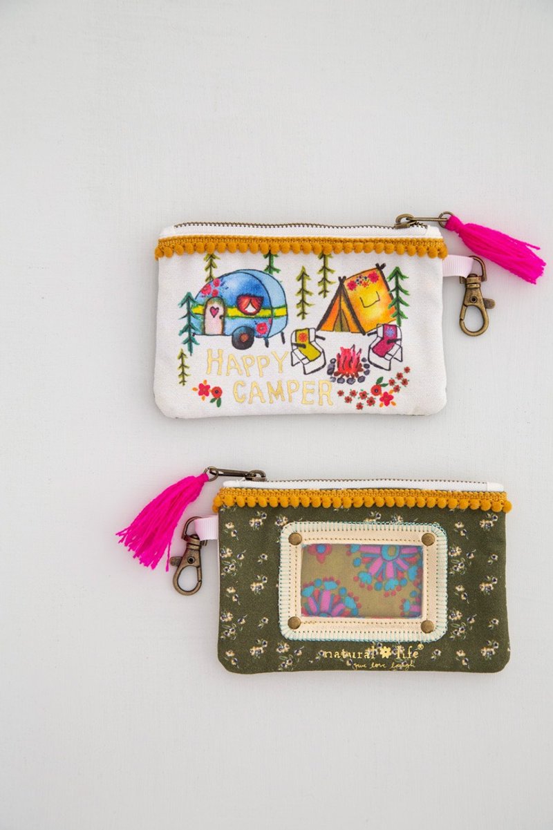 Plush ball piping canvas ticket purse - Happy Camper∣CPRS149