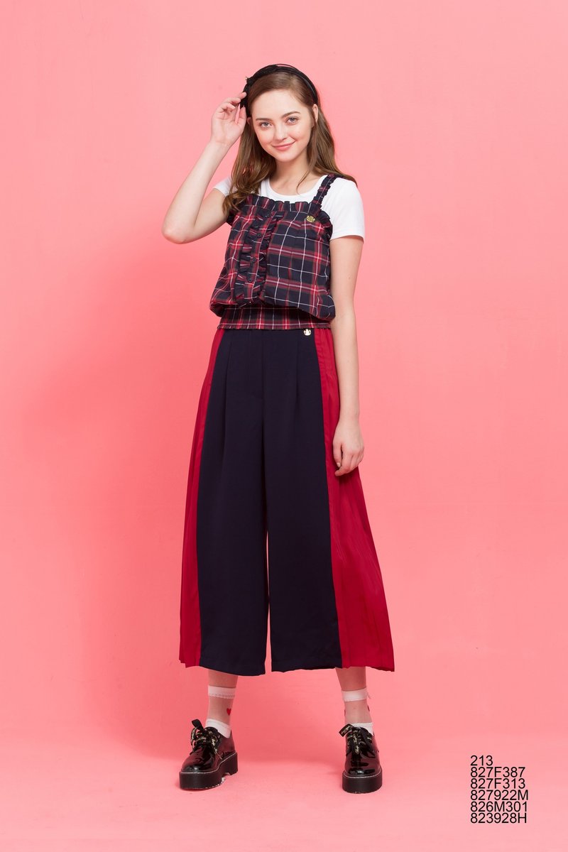 Different material stitching wide pants skirt