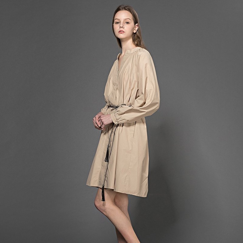 Shirring Dress with leather Belt