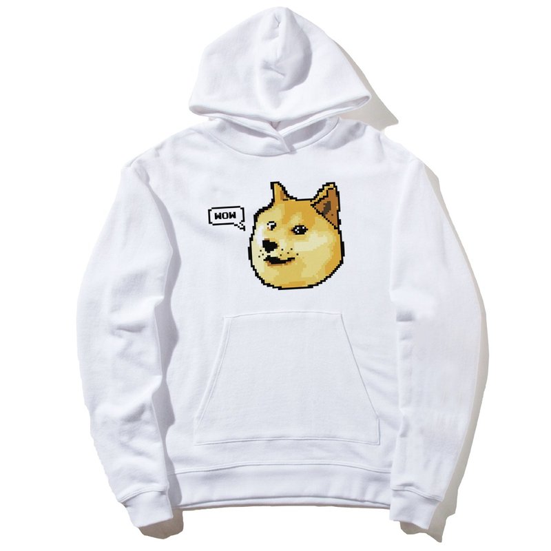 Shibe Doge WOW front figure long-sleeved bristle hooded T neutral white Shiba Inu Japanese animal dog cat street Wenqing