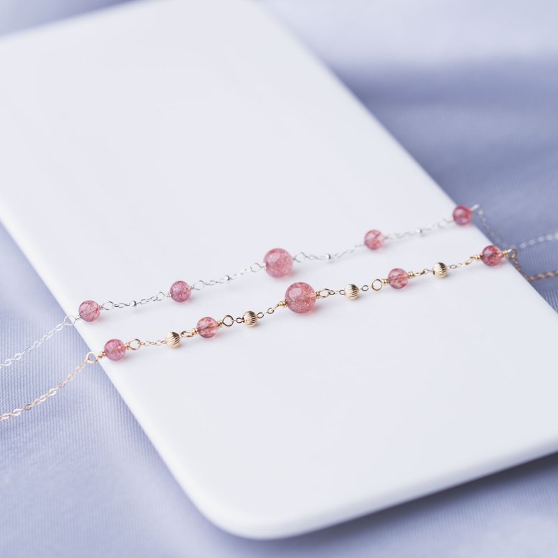 Strawberry Rose Quartz, 925 Sterling Silver, Natural Gemstone Crystal Stack Brac
