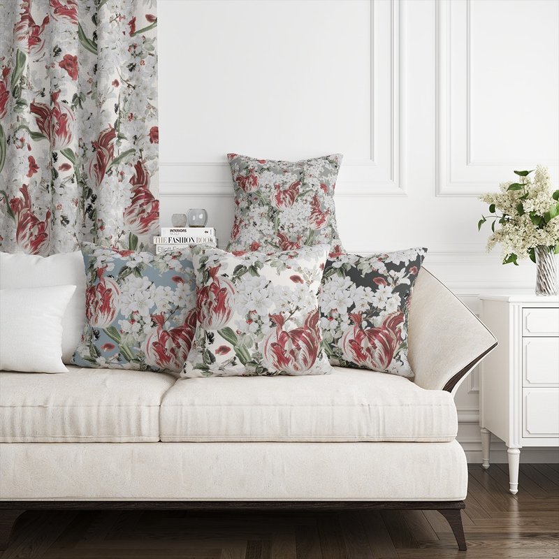 HC印花 歐美花版 抱枕套 1組3個 HC7007 雲影鬱香 鬱金香 蜜蜂 - 枕頭/抱枕 - 聚酯纖維