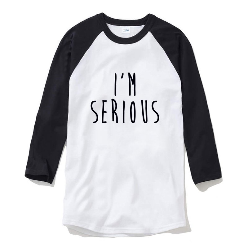 IM SERIOUS unisex 3/4 sleeve white/black t shirt