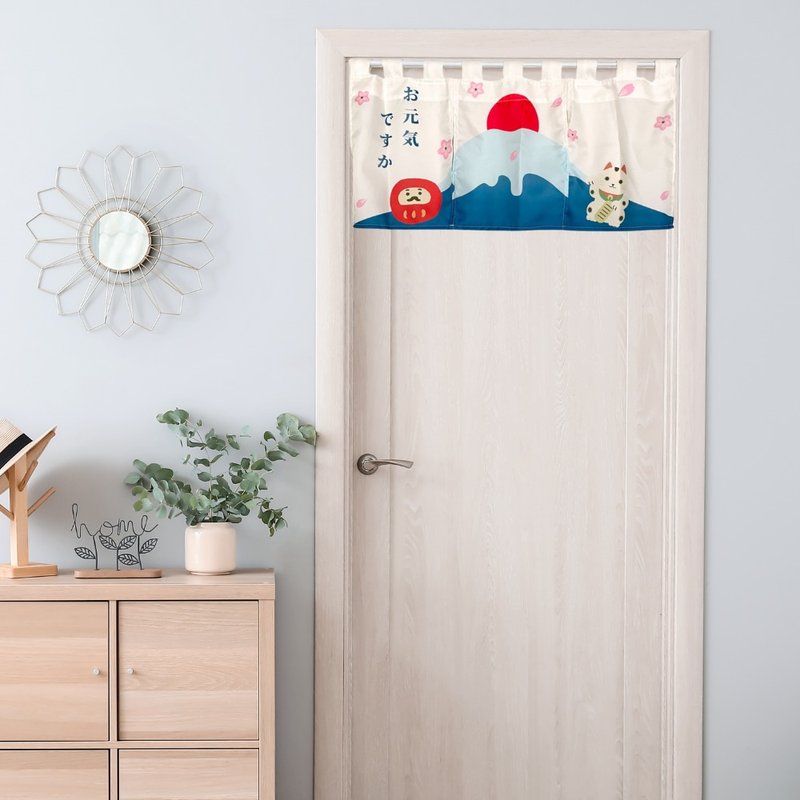 開運富士山文創短門簾-斜紋布 - 門簾/門牌 - 聚酯纖維 白色