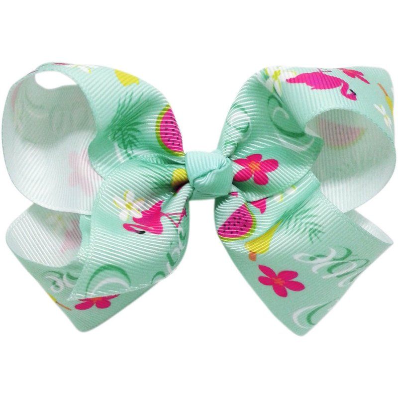 Cutie Bella Flamingo Print Bow Hair Clips All Inclusive Cloth Handmade Hair Accessories Flamingo-Mint