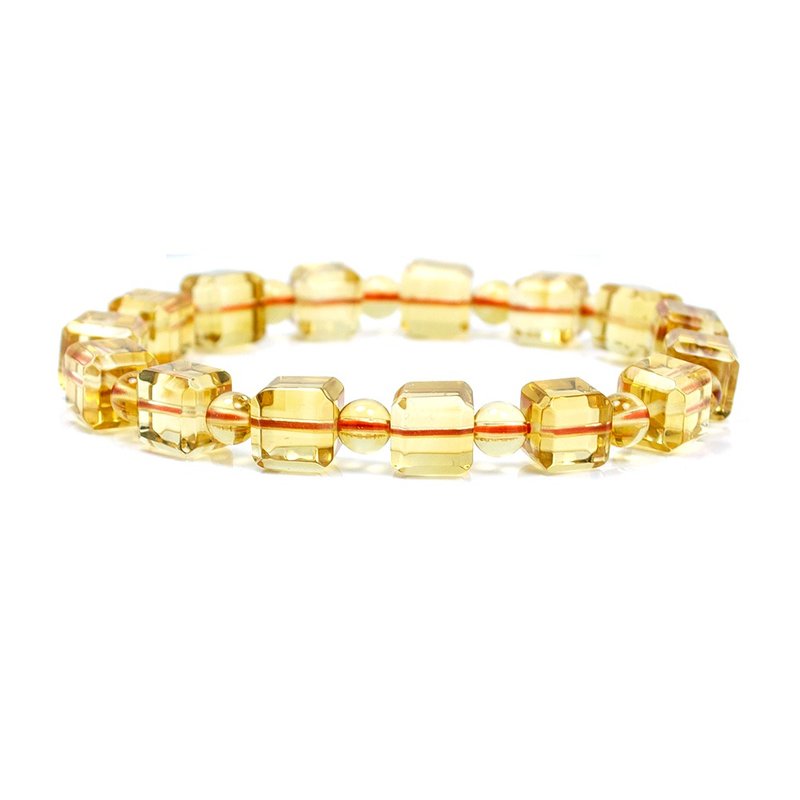黃水晶 冰種方塊黃水晶 黃水晶手珠 黃水晶手鍊 日本彈力繩 - 手鍊/手環 - 水晶 黃色