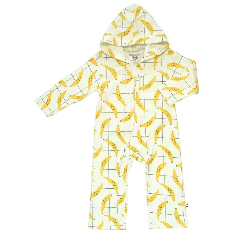 American Babysoy-Organic Cotton Banana Hooded Long Sleeve Jumpsuit