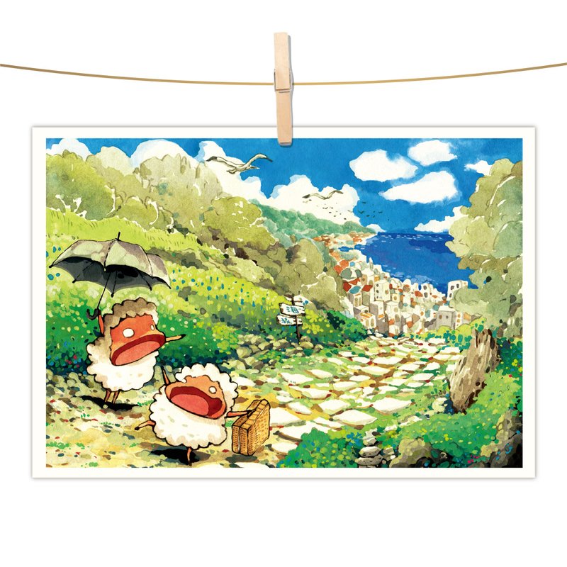 Afu watercolor illustration postcard - surprise outside the forest