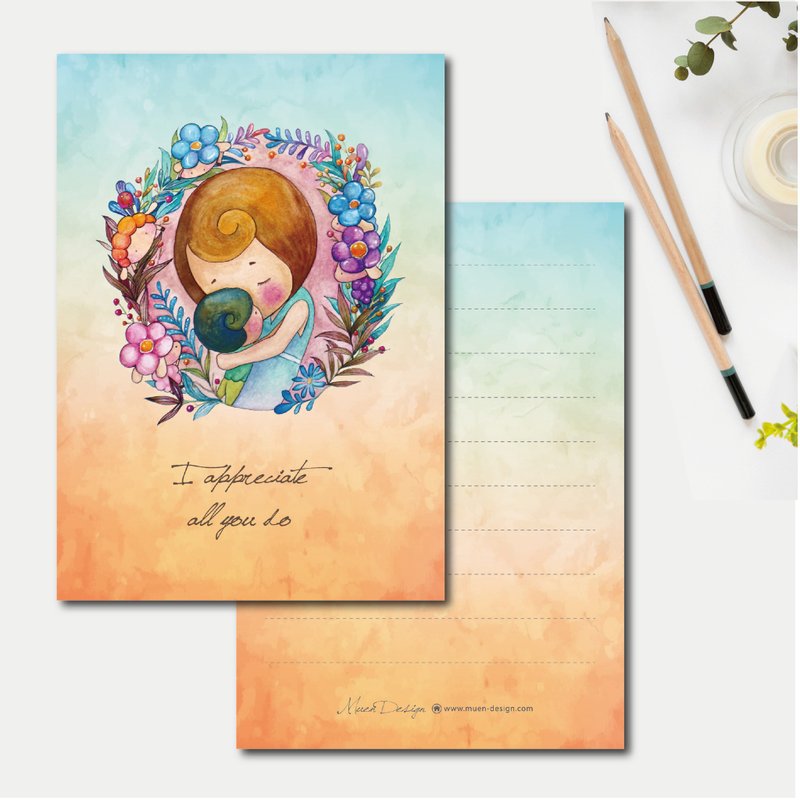 Gentle heart hand-painted universal postcard with envelope