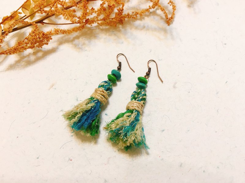 Blue-green dream. Woven earrings