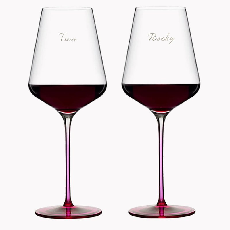 (一對價) 645cc 夢幻櫻粉水晶紅酒對杯 婚禮刻字酒杯客製送禮 - 酒杯/酒器 - 玻璃 粉紅色