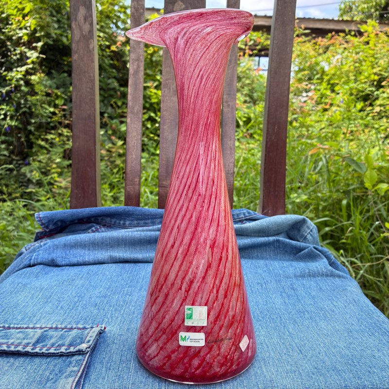 Vintage Ambrogio Pozzi for Michelotto Top Design Zanfirico Vase Rare - 擺飾/家飾品 - 玻璃 紅色
