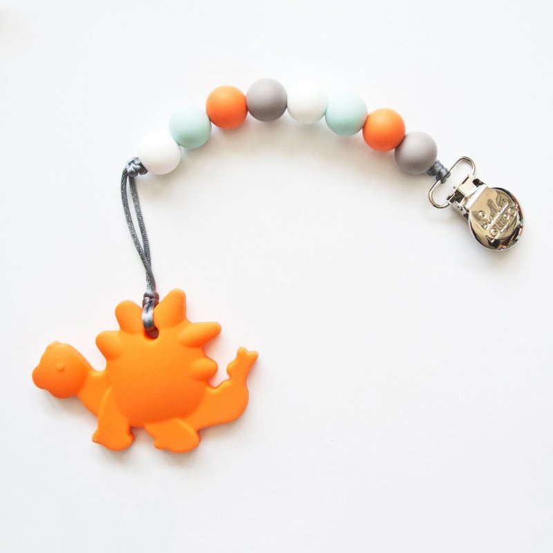 Loulou lollipop Canada infant model solid tooth set / pacifier chain clip - orange dinosaur
