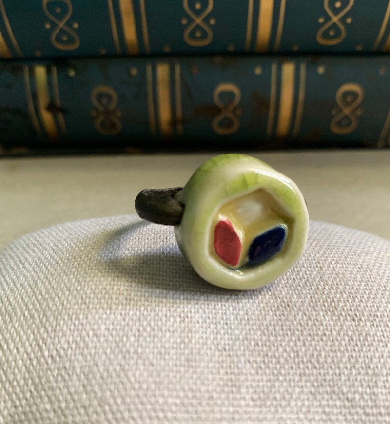 三原色戒指 日本白瓷 自然釉色 無限看不膩色調 真皮革 藝術等級 - 戒指 - 瓷