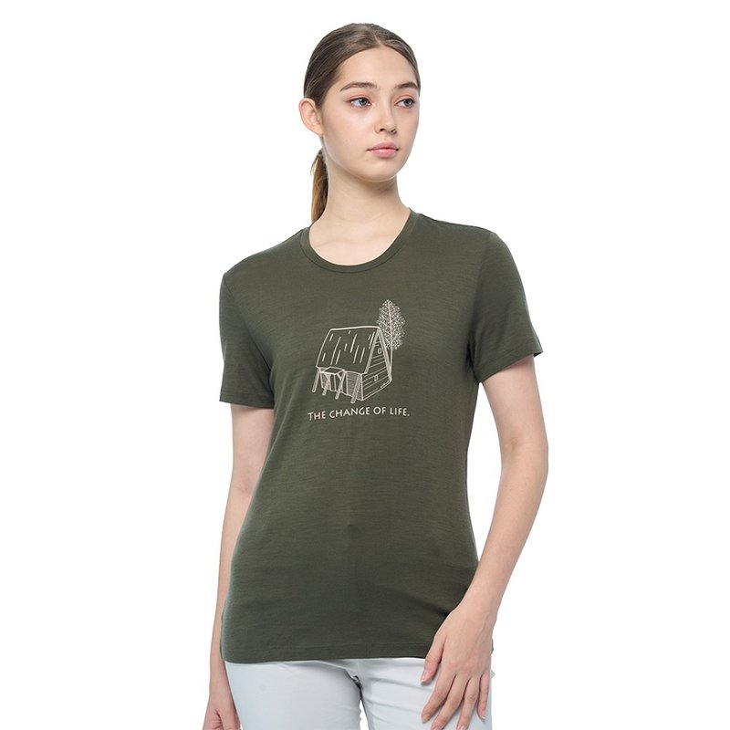 【Wildland 荒野】100%美麗諾短袖上衣 女 鼠尾草綠 0B02603-169 - 女上衣/長袖上衣 - 羊毛 綠色