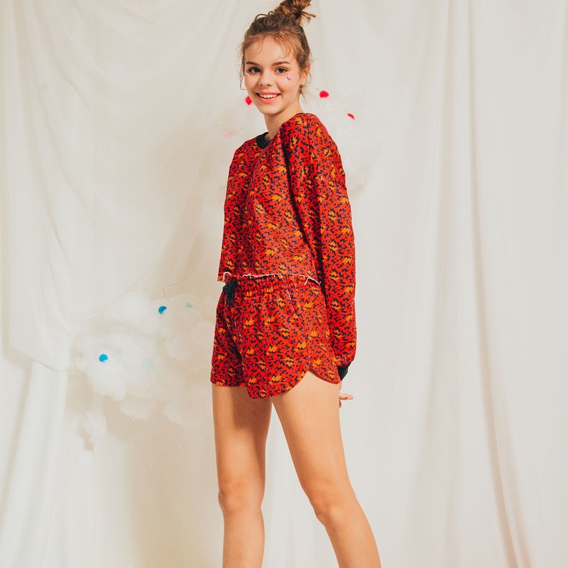 Leopard Lightning Knit Long Sleeve Home Wear Set / Red