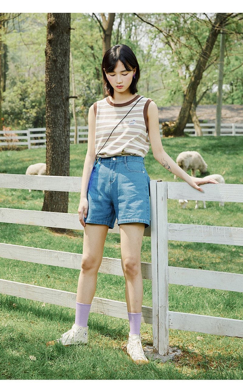 PROD independent design summer wrap edge striped small vest fun design retro girlish student thin top