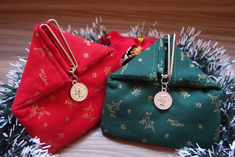 秋千手匠 聖誕節禮物 麋鹿 小房子手工口金包 零錢包 散紙包 - 零錢包/小錢包 - 棉.麻 綠色