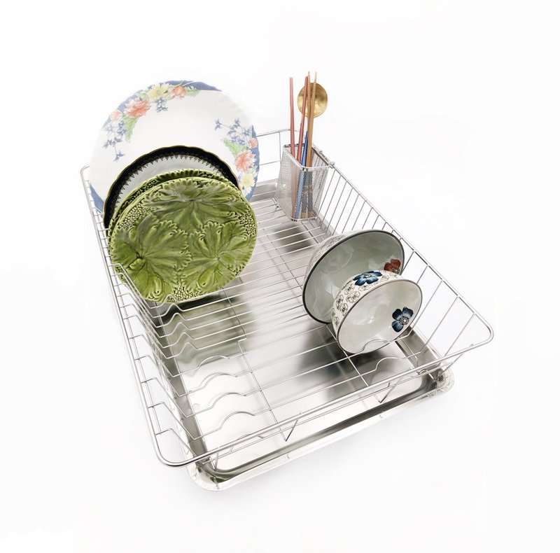 傾斜式自動排水 不鏽鋼大尺寸設計碗籃 碗盤架 瀝水架 餐具架碗架 - 層架/置物架/置物籃 - 其他金屬 銀色