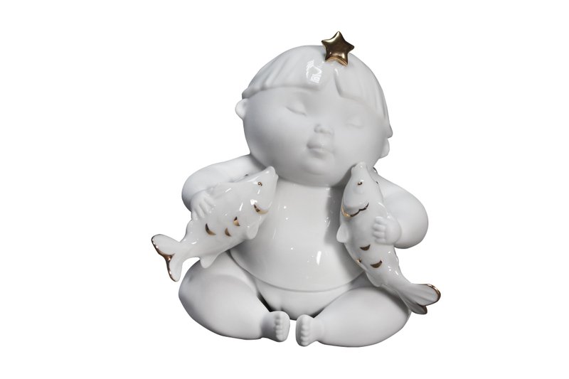 Handmade Porcelain sculpture- Angel and Star Signs-Pisces