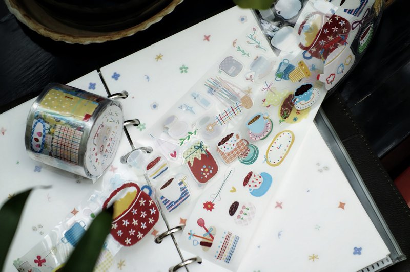 廚房裡面有什麼? 無限かわいいキッチン PET 和紙膠帶 (kiss-cut) - 紙膠帶/和紙/PET - 其他材質 多色