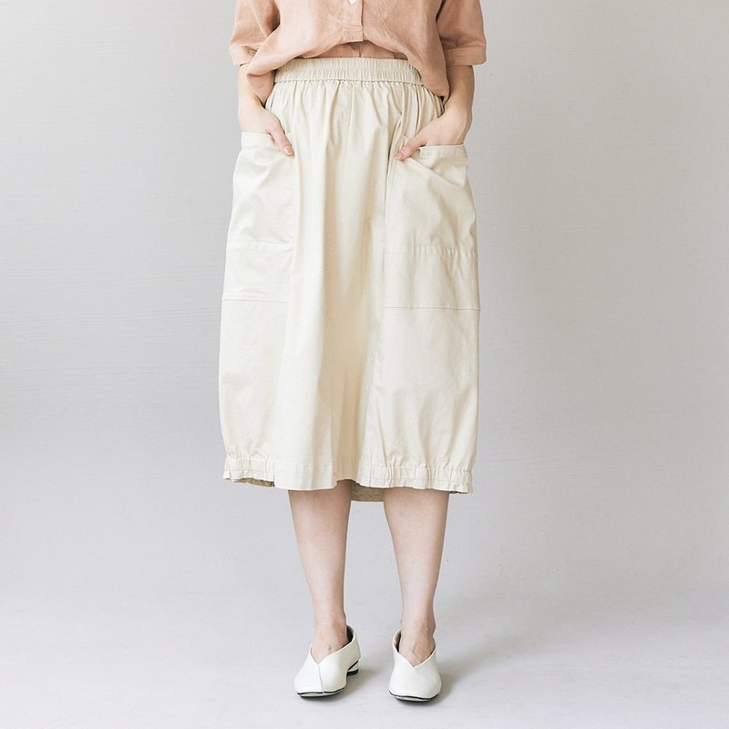 【Simply Yours】棉質口袋花苞裙 白F - 裙子/長裙 - 棉.麻 白色