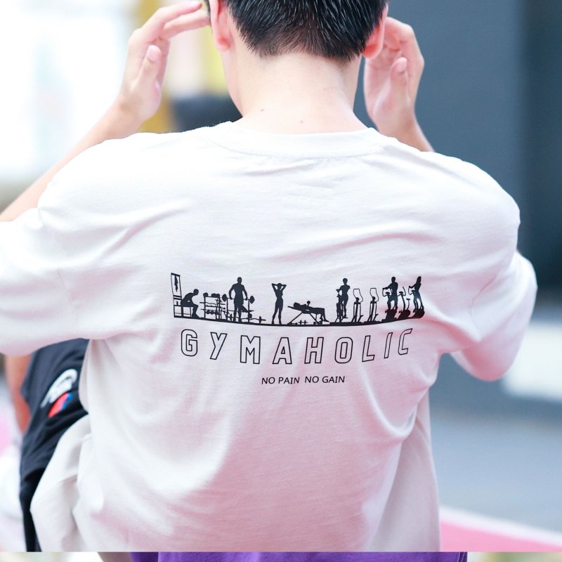 【CREEPS】Gymaholic  寬鬆重磅印花T恤 - 男 T 恤 - 棉.麻 多色