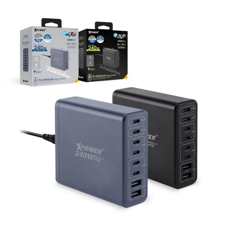XPower PC240GaN 240W 8輸出 PD3.1/PPS 桌上型GaN充電器 - 手機配件 - 其他金屬 黑色