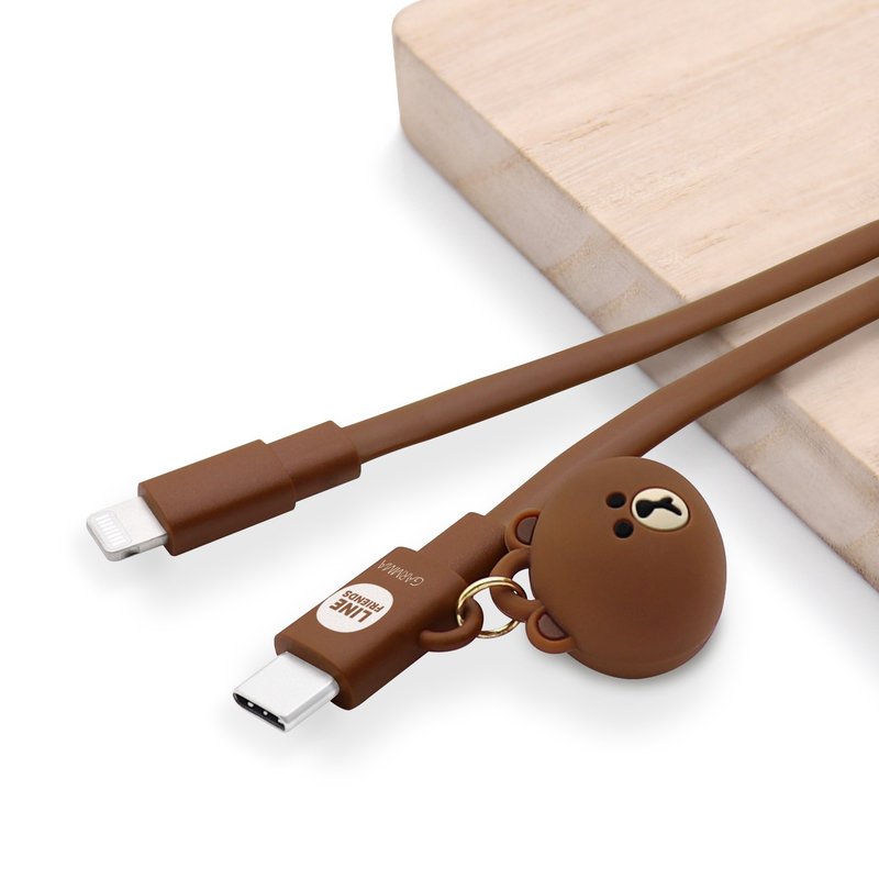 GARMMA LINE FRIENDS Type-c to Lightning PD快充充電線 熊大 - AirPods/耳機保護套 - 塑膠 咖啡色
