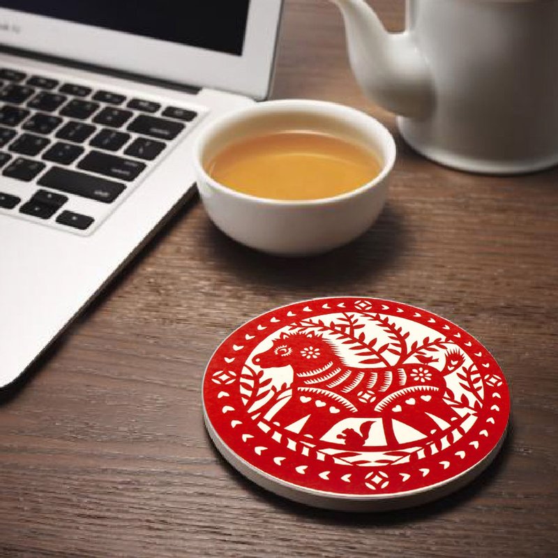 【Play with beautiful culture】 Taiwan paper-cut series_Water-absorbing ceramics_Transport horse transport coaster