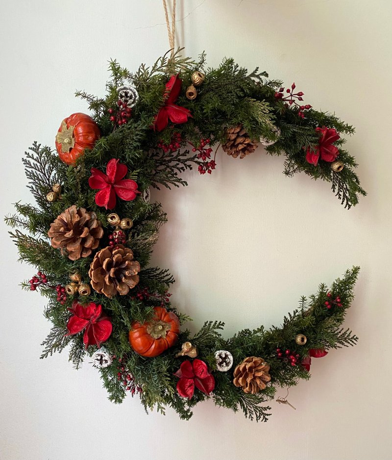 月形聖誕圈.永生聖誕圈. 聖誕花圈.聖誕禮物.花圈.永生花圈.聖誕 - 乾燥花/永生花 - 植物.花 紅色