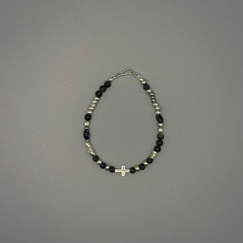 7AB 原創VINTGAE925銀黑曜銀牙中性手鏈小眾設計潮流Y2K百搭飾品 - 手鍊/手環 - 其他材質